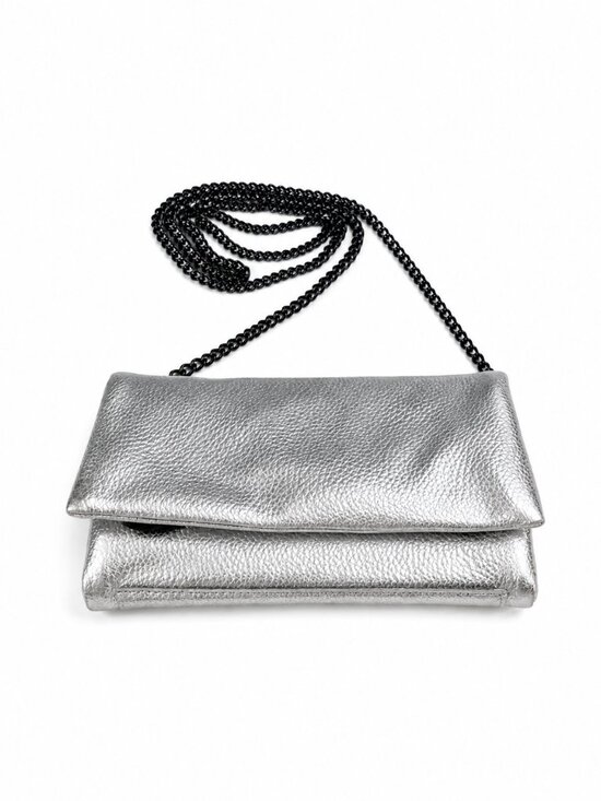 unbranded Handbags - Women's Silver Metallic Crossbody Bag with Black Chain | Y2K Futuristic Purse |